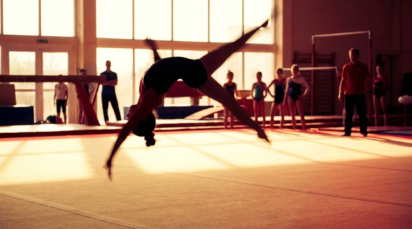 Atleta durante un esercizio ad alto livello a corpo libero